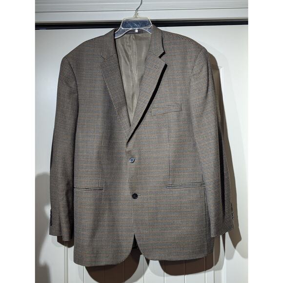 Tasso Elba Macy's Elbow Patch 100% Wool Brown Houndstooth Sports Coat Mens 44R - Picture 14 of 14
